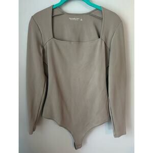 Abercrombie & Fitch Long Sleeve Square Neck Taupe Bodysuit Size Large